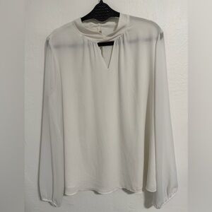 White House Black Market Ivory Sheer Blouse Womens 14 Keyhole Long Sleeve